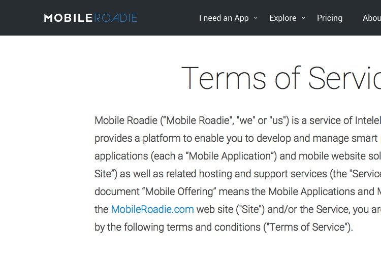 Screenshot of Mobile Roadie Terms And Conditions
