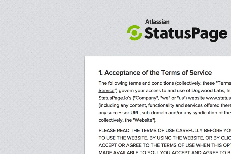 Screenshot of StatusPage.io Terms Of Service