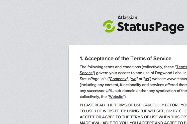 Screenshot of StatusPage.io Terms Of Service