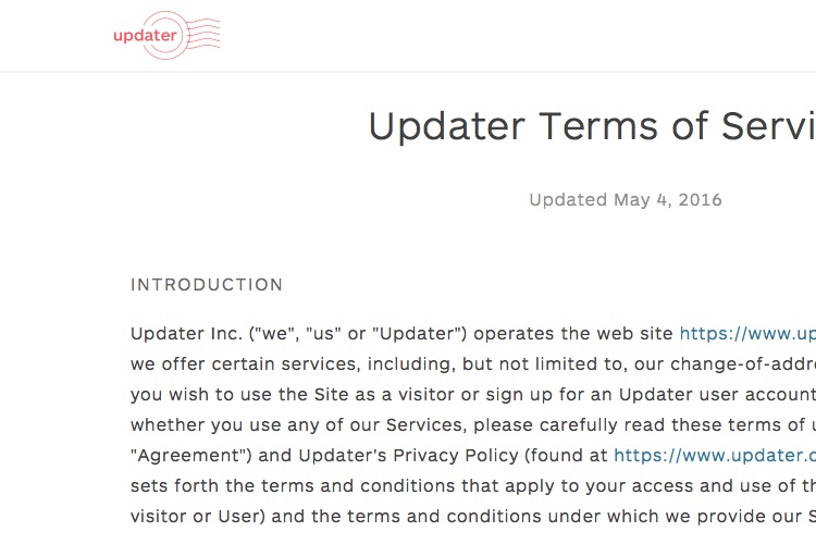 Screenshot of Updater Terms