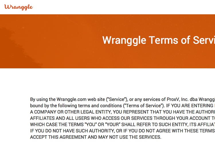 Screenshot of Wranggle Terms of Service